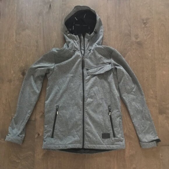 Bench Men's Gray SitSpin Softshell Full Zip Hooded Jacket, Size Small - Picture 2 of 8